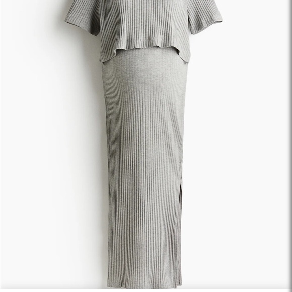 Gray Ribbed Maternity Two Piece Set - Picture 2 of 2